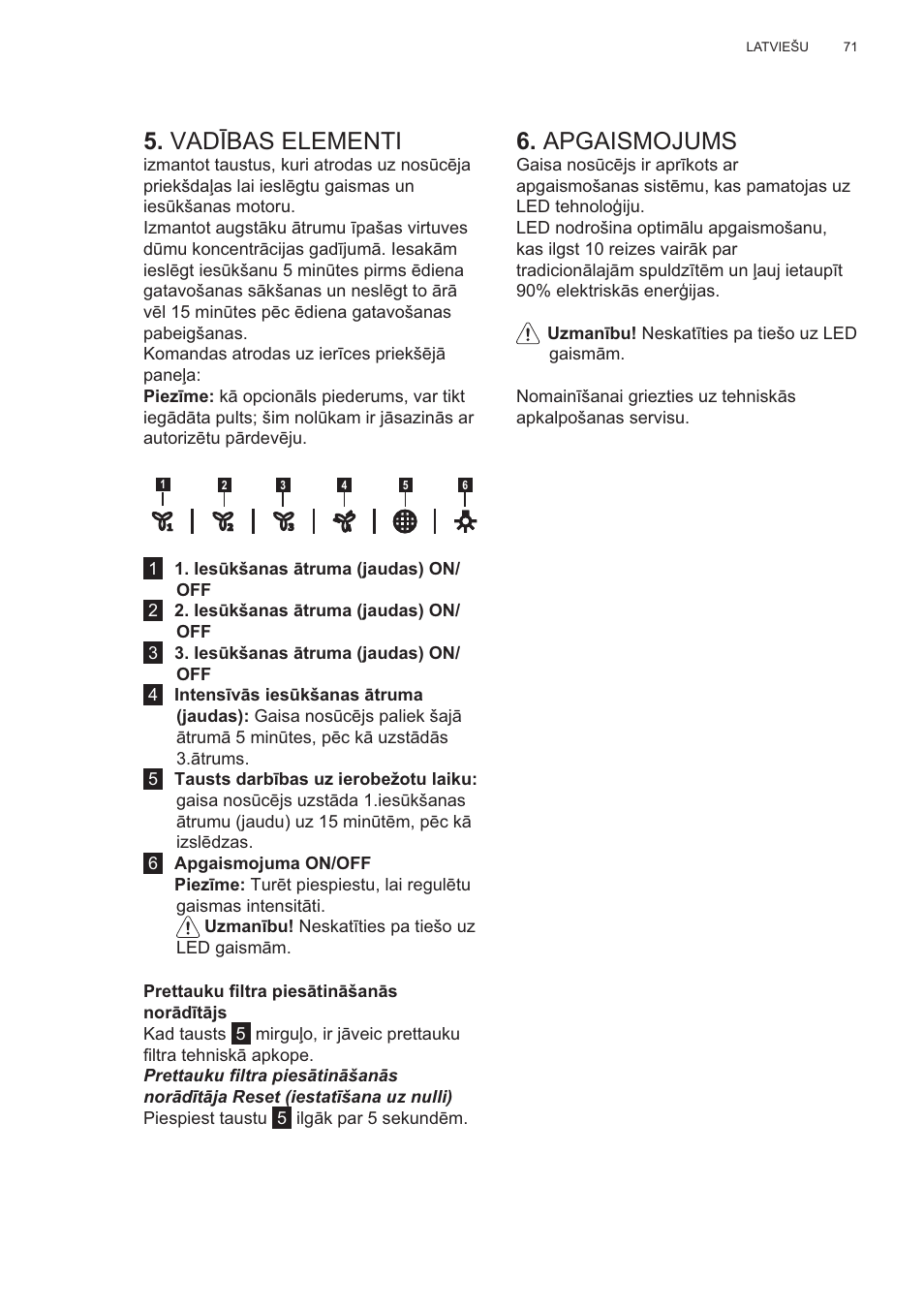 Vad ʈbas elementi, Apgaismojums | AEG X99484MD1 User Manual | Page 71 / 160