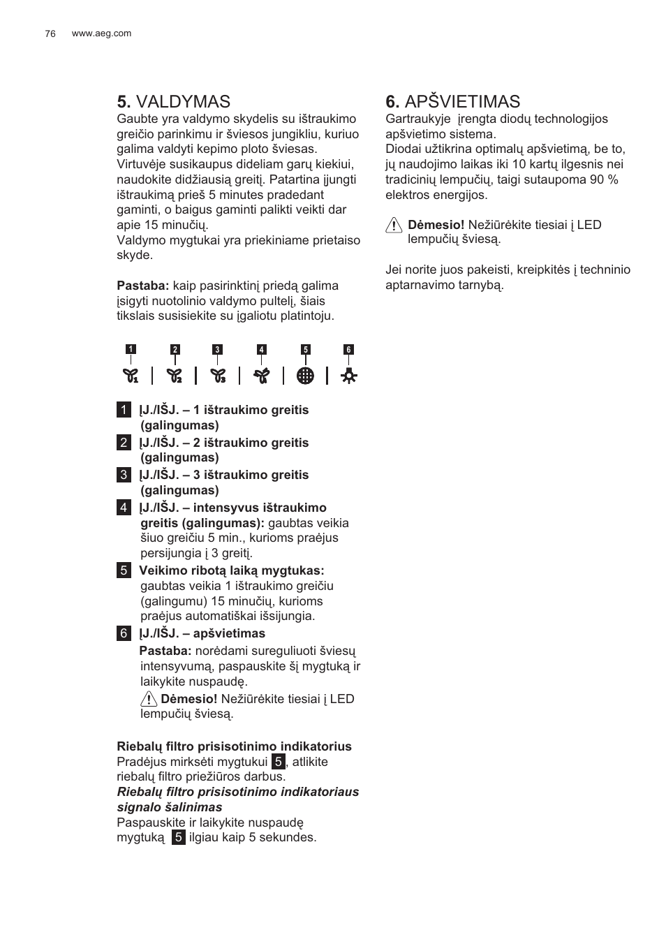 Valdymas, Apšvietimas | AEG X99484MD1 User Manual | Page 76 / 160
