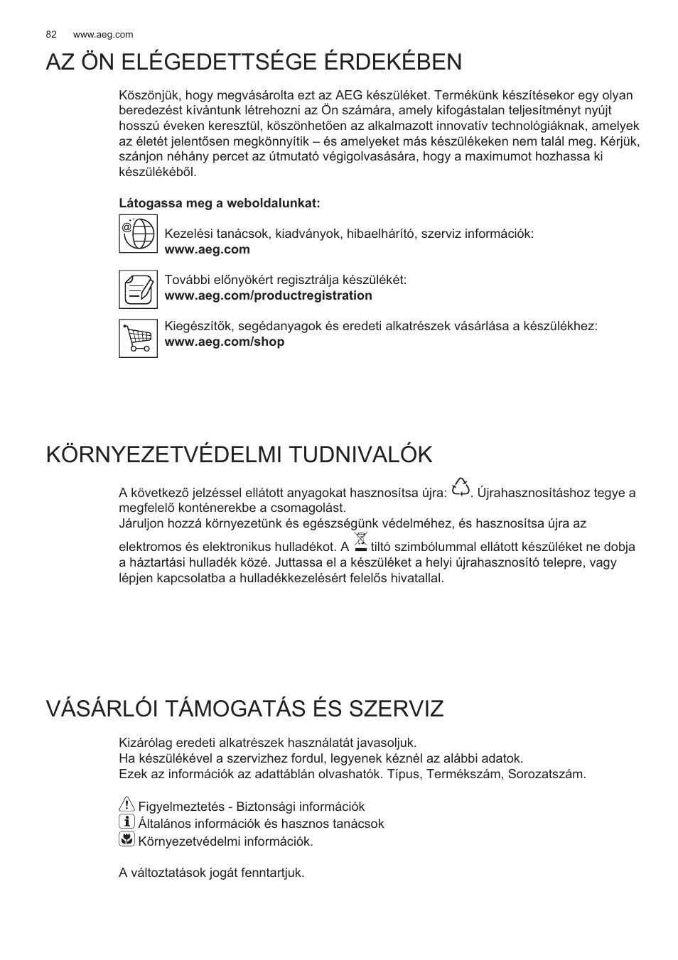 Vásárlói támogatás és szerviz | AEG X99484MD1 User Manual | Page 82 / 160
