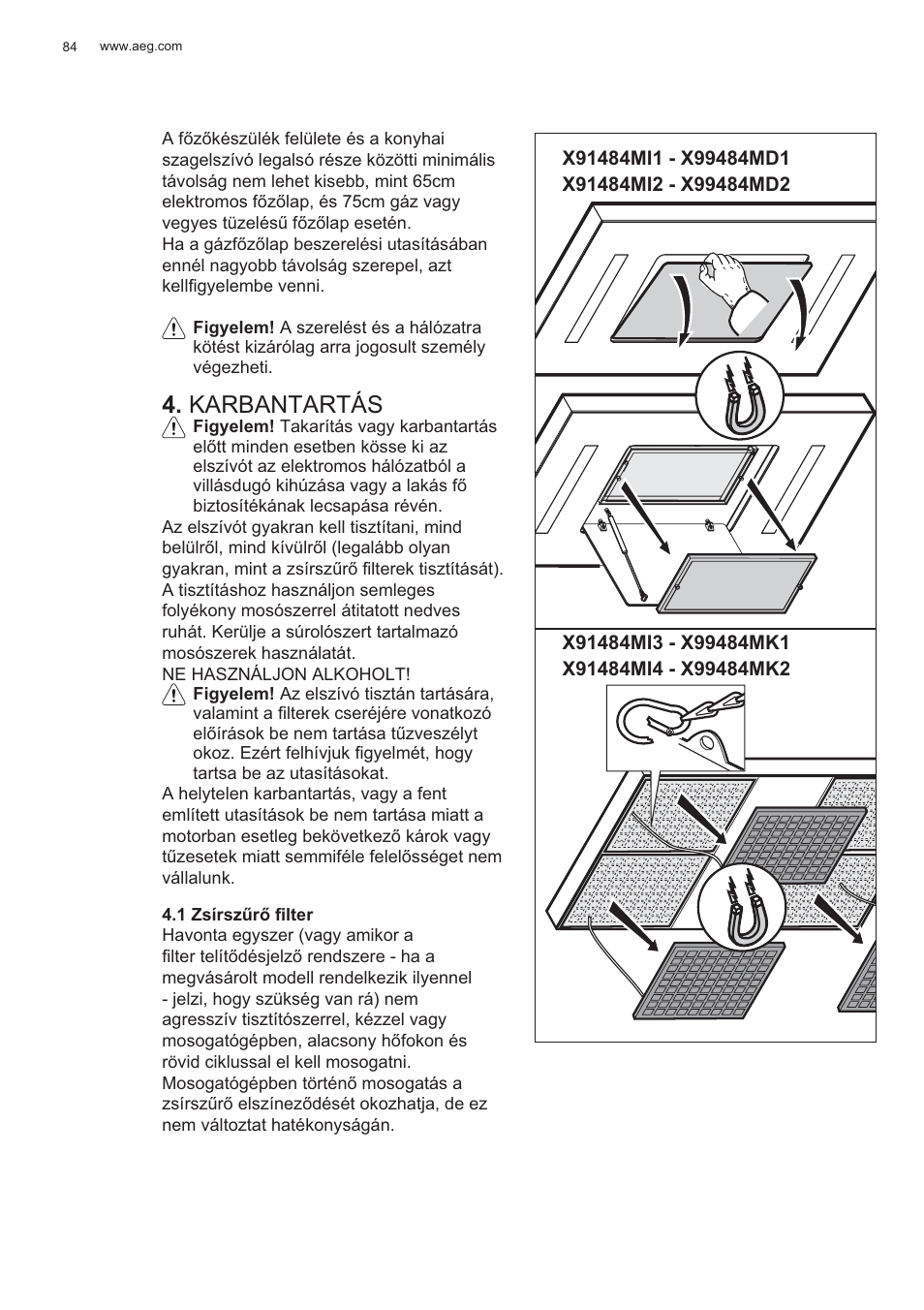 Karbantartás | AEG X99484MD1 User Manual | Page 84 / 160