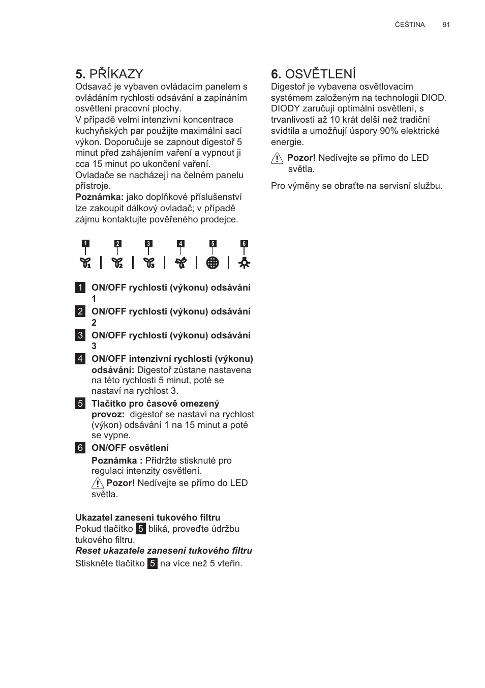 P ěíkazy, Osv ċtlení | AEG X99484MD1 User Manual | Page 91 / 160