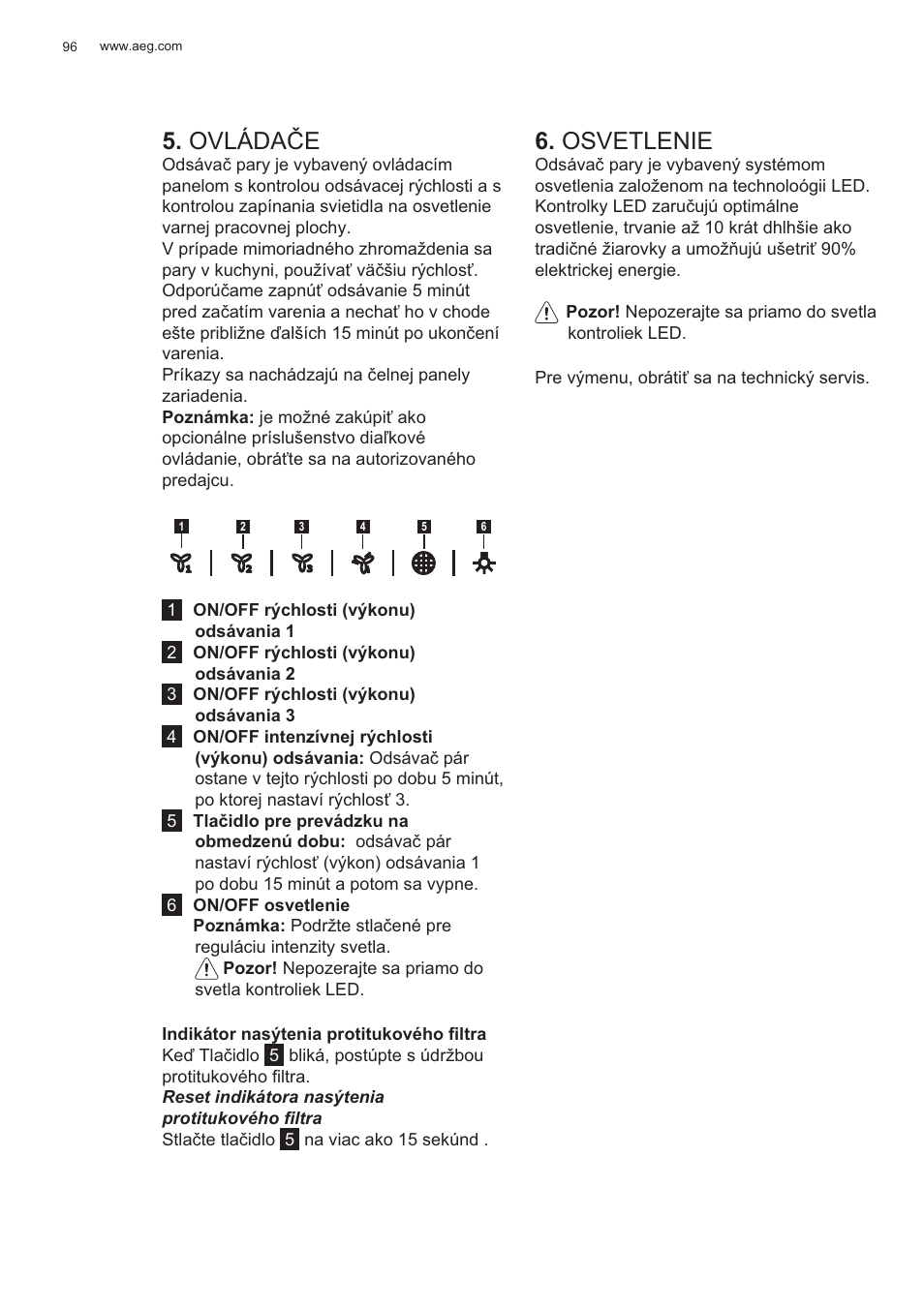Ovláda ýe, Osvetlenie | AEG X99484MD1 User Manual | Page 96 / 160