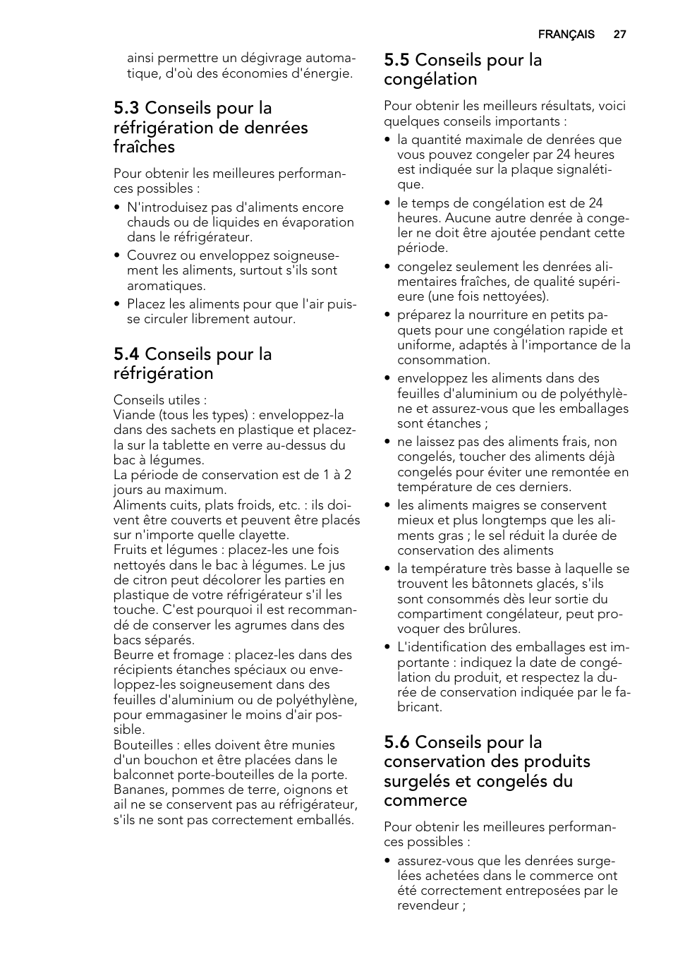 4 conseils pour la réfrigération, 5 conseils pour la congélation | AEG SKS98840F1 User Manual | Page 27 / 72