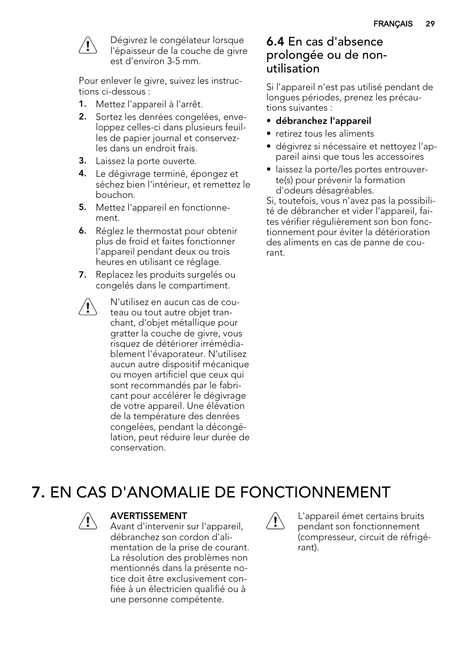 En cas d'anomalie de fonctionnement | AEG SKS98840F1 User Manual | Page 29 / 72