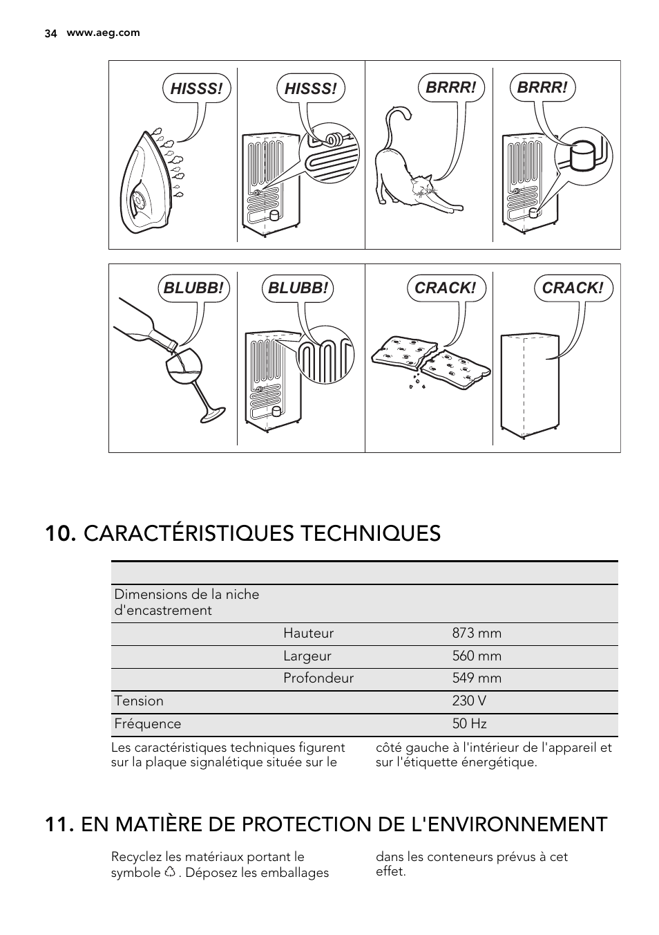 Caractéristiques techniques, En matière de protection de l'environnement | AEG SKS98840F1 User Manual | Page 34 / 72