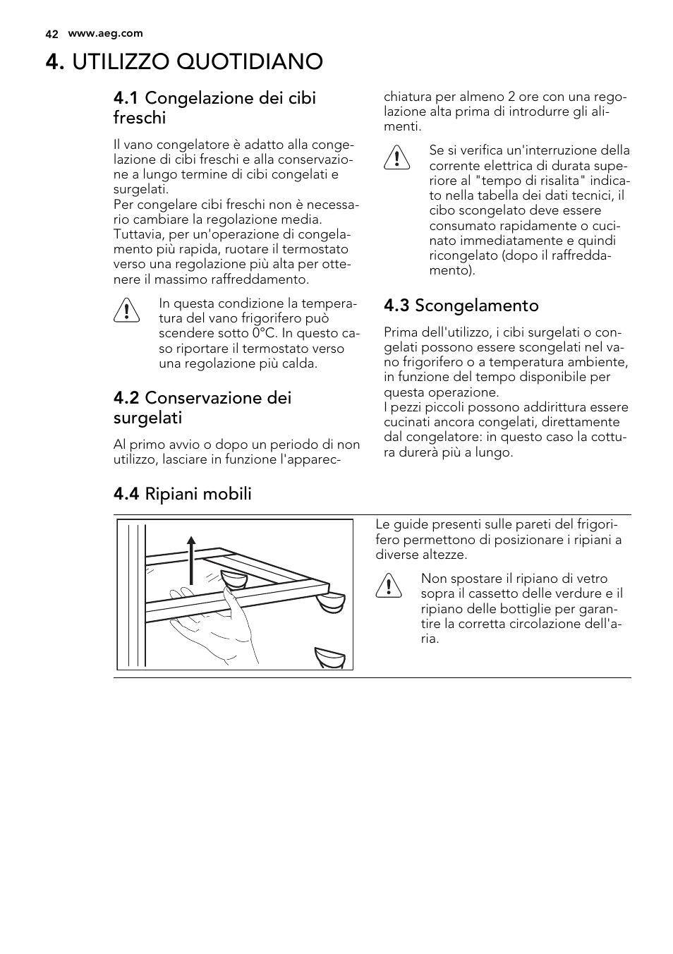 Utilizzo quotidiano | AEG SKS98840F1 User Manual | Page 42 / 72