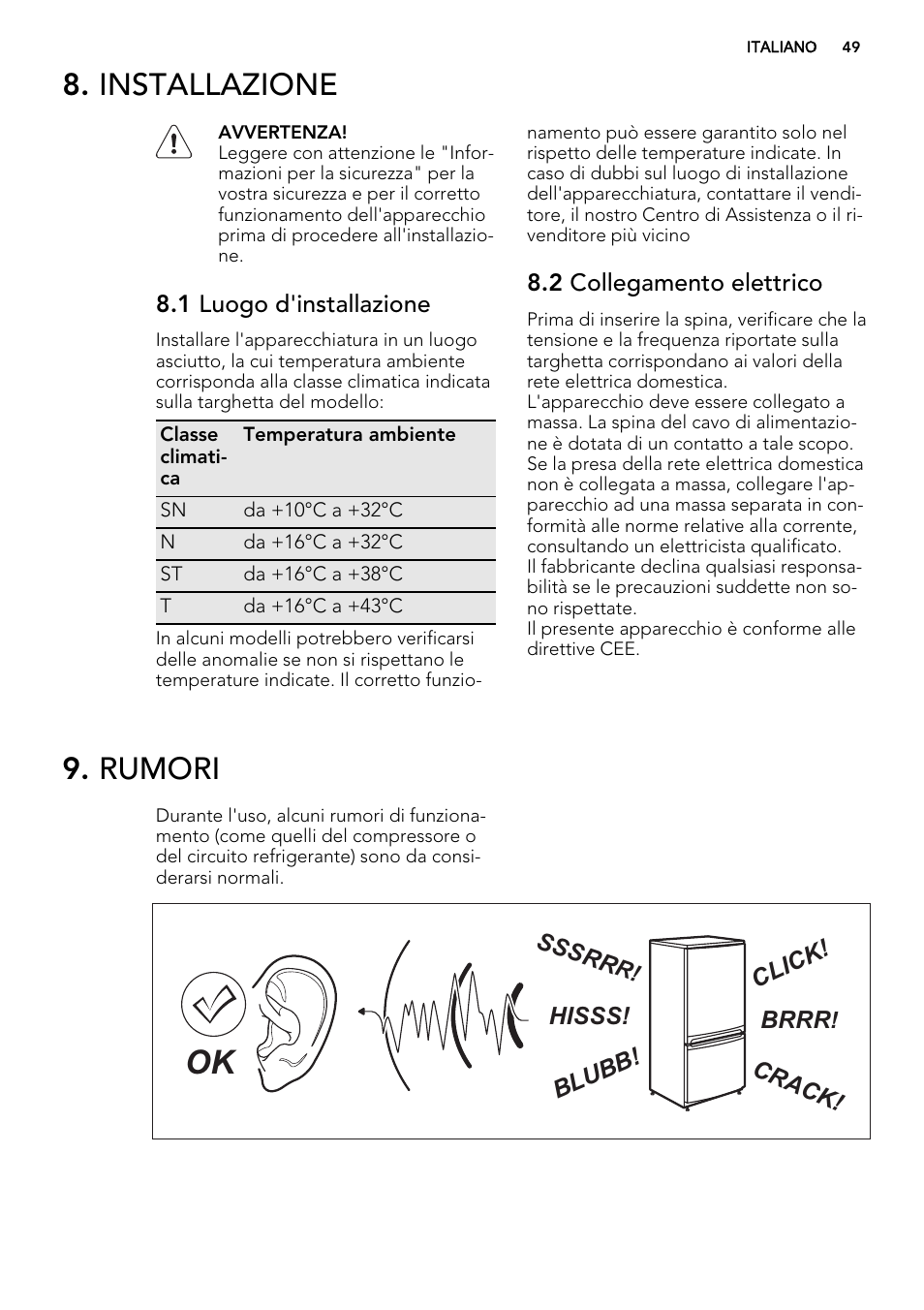 Installazione, Rumori | AEG SKS98840F1 User Manual | Page 49 / 72