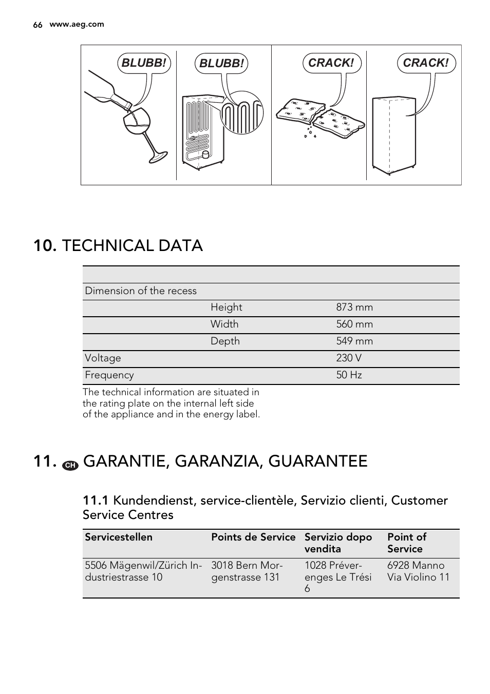 Technical data, Garantie, garanzia, guarantee | AEG SKS98840F1 User Manual | Page 66 / 72