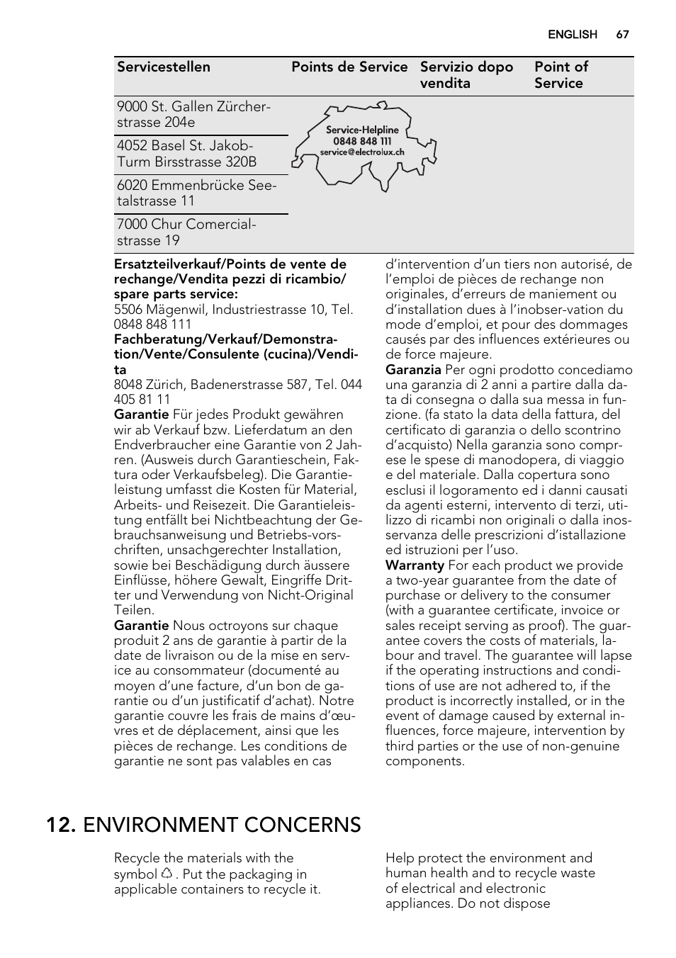 Environment concerns | AEG SKS98840F1 User Manual | Page 67 / 72