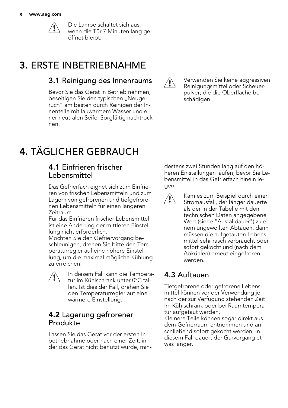 Erste inbetriebnahme, Täglicher gebrauch | AEG SKS98840F1 User Manual | Page 8 / 72