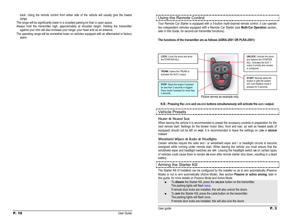 Yehjcle presets, I arm_ing_the stajter kill | Autostart AS-1795 User Manual | Page 3 / 6