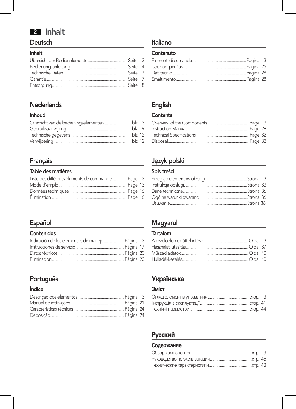 Inhalt | AEG HC 5590 User Manual | Page 2 / 50