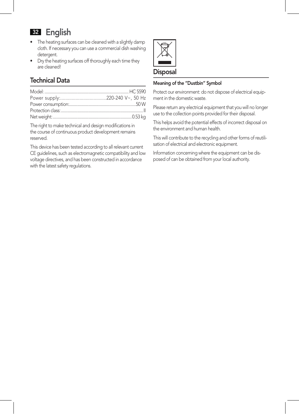 English | AEG HC 5590 User Manual | Page 32 / 50