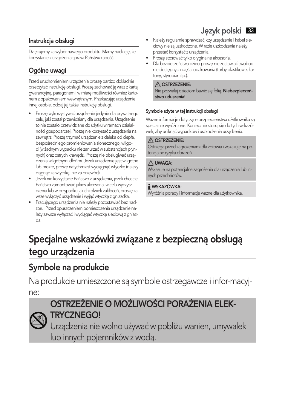 Język polski, Instrukcja obsługi, Ogólne uwagi | AEG HC 5590 User Manual | Page 33 / 50