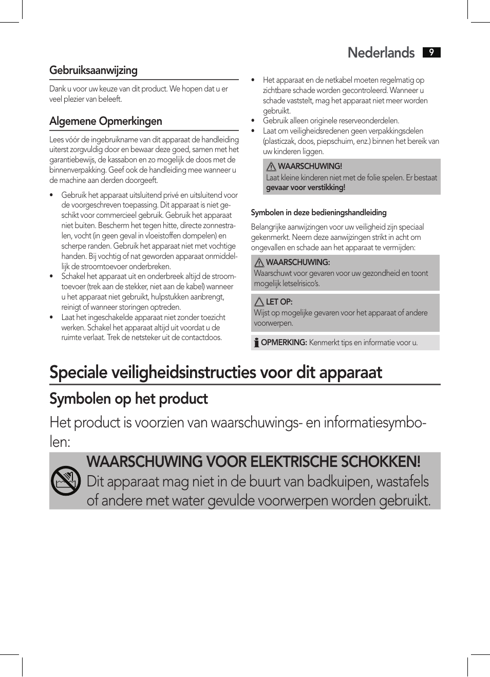 Speciale veiligheidsinstructies voor dit apparaat, Nederlands | AEG HC 5590 User Manual | Page 9 / 50
