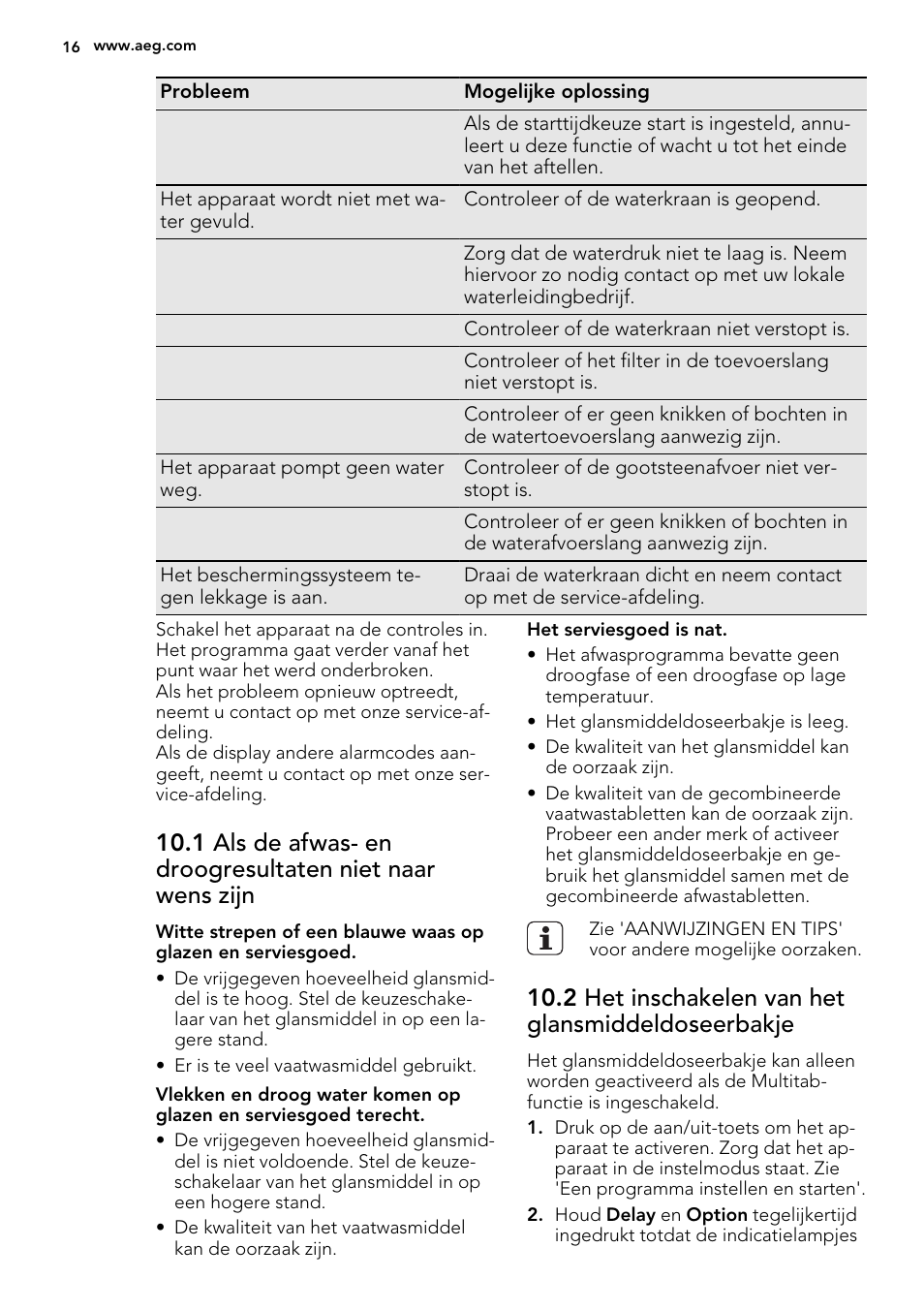 2 het inschakelen van het glansmiddeldoseerbakje | AEG F68452IM0P User Manual | Page 16 / 68