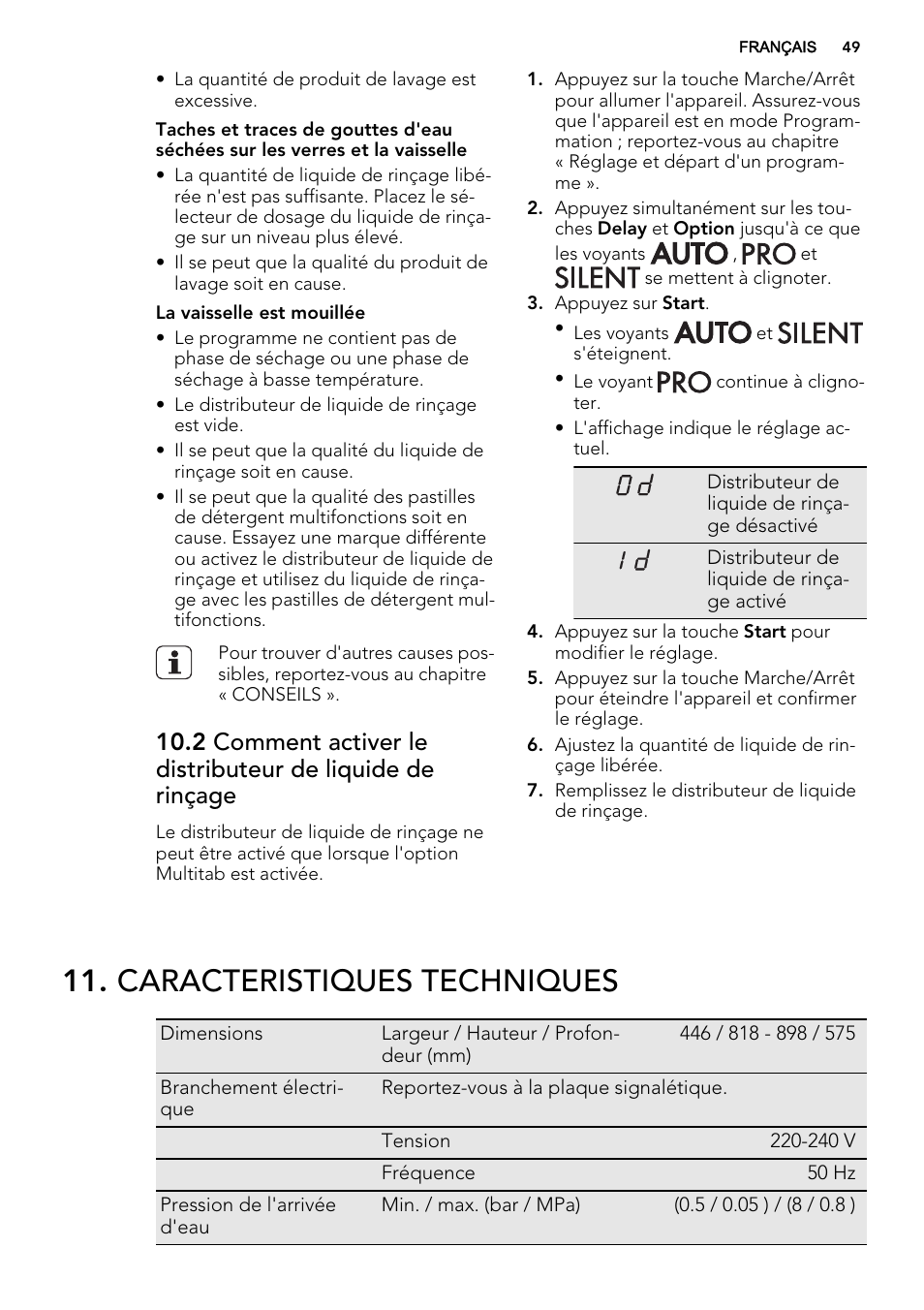 Caracteristiques techniques | AEG F68452IM0P User Manual | Page 49 / 68