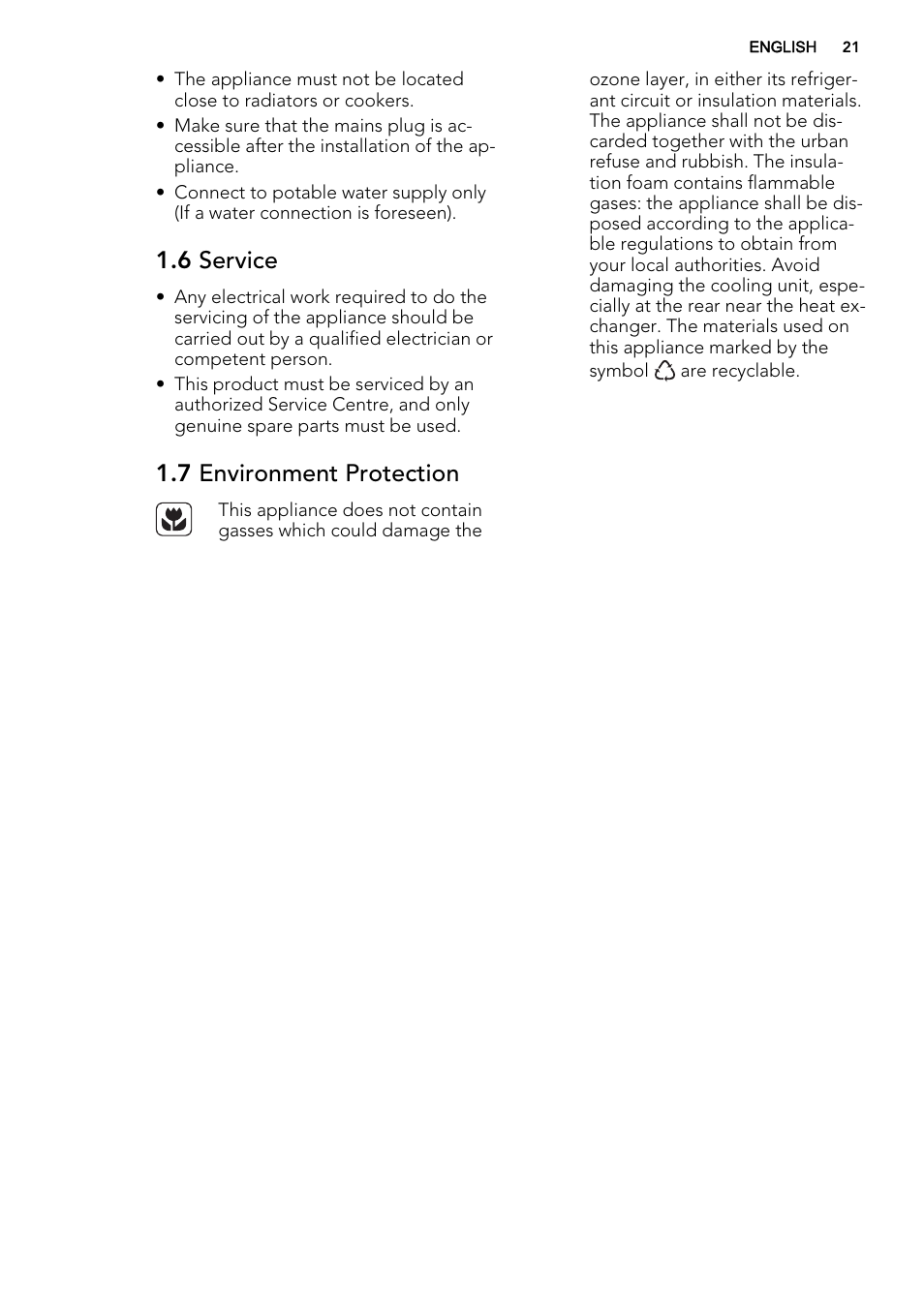 6 service, 7 environment protection | AEG S53400CSW0 User Manual | Page 21 / 68