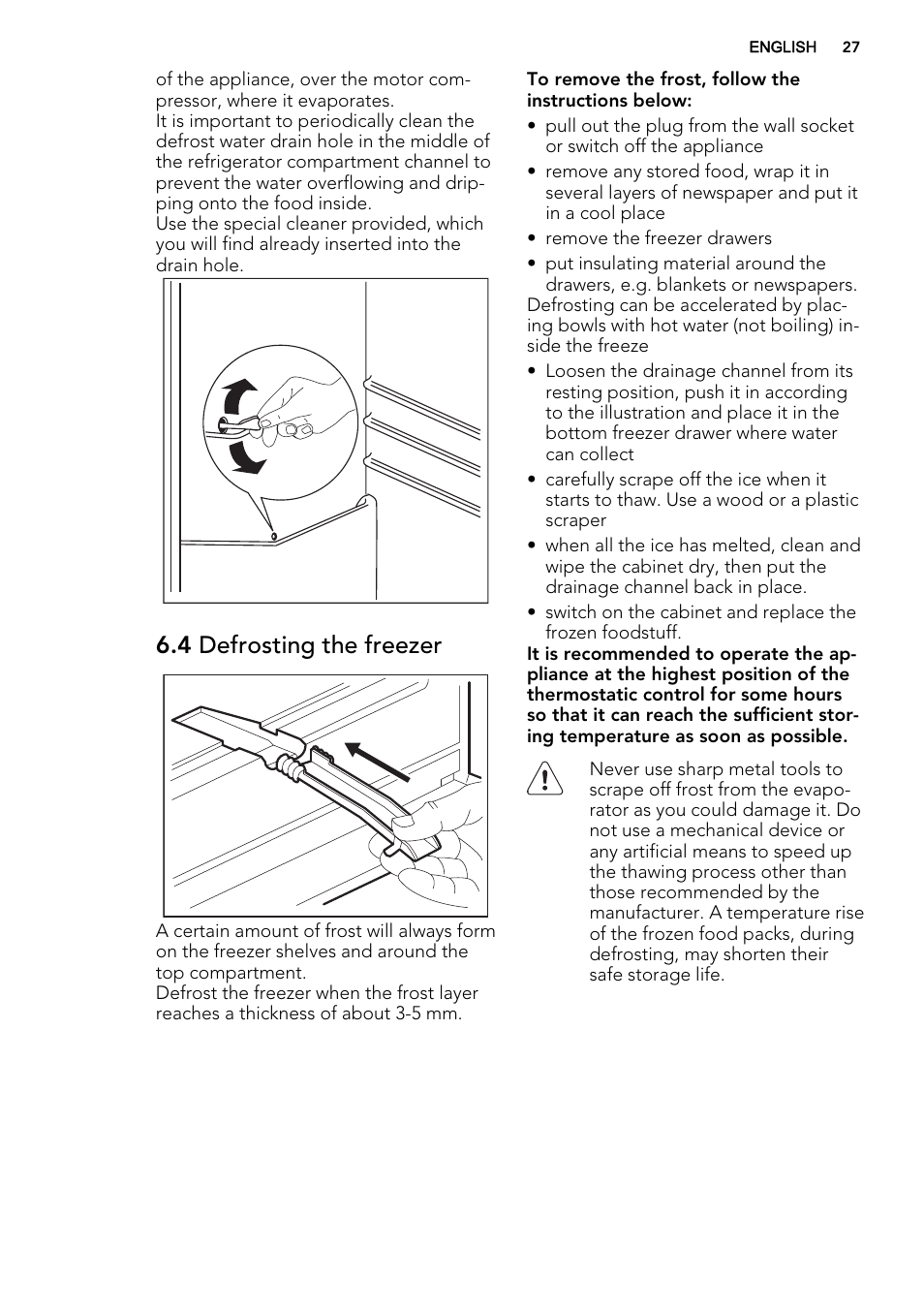 4 defrosting the freezer | AEG S53400CSW0 User Manual | Page 27 / 68