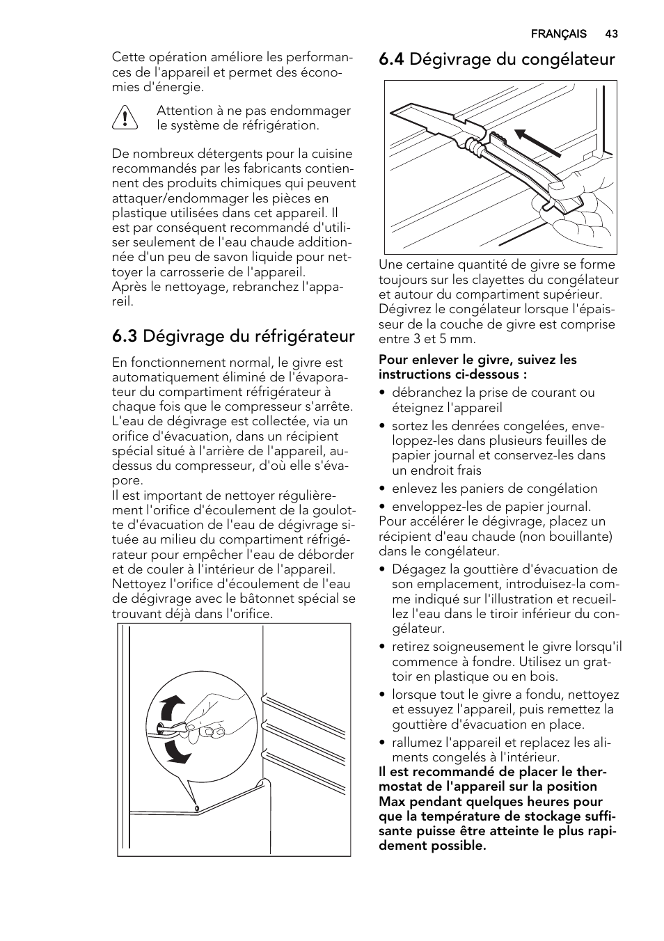 3 dégivrage du réfrigérateur, 4 dégivrage du congélateur | AEG S53400CSW0 User Manual | Page 43 / 68