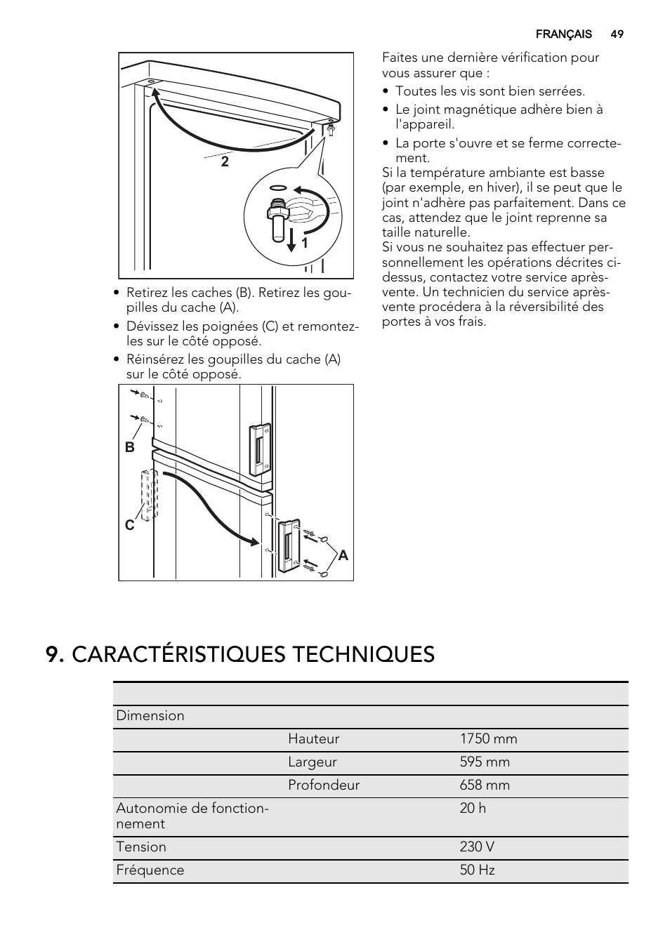 Caractéristiques techniques | AEG S53400CSW0 User Manual | Page 49 / 68