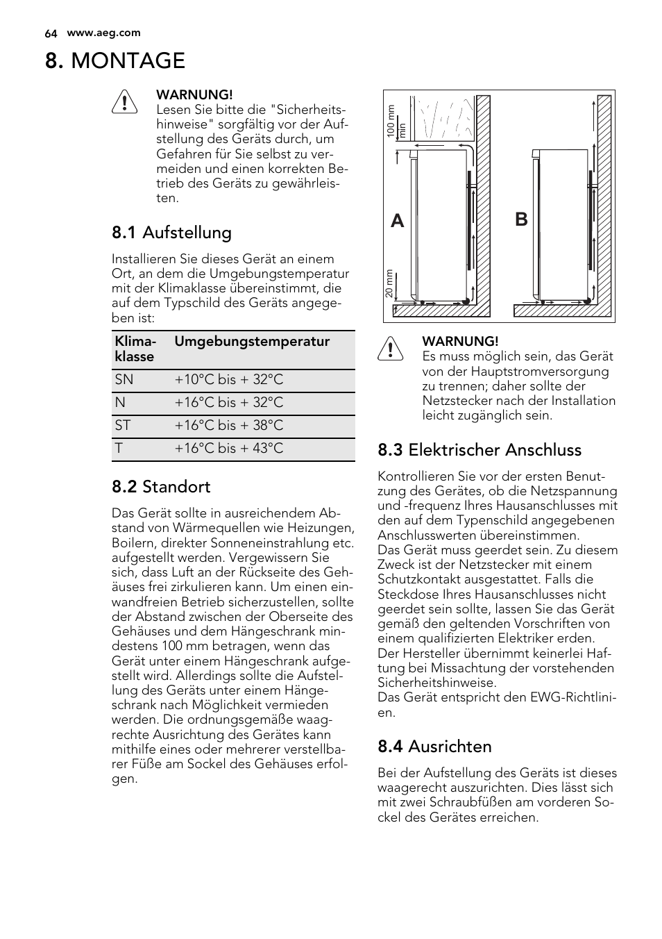 Montage | AEG S53400CSW0 User Manual | Page 64 / 68