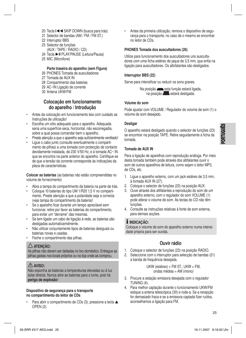 Po rt ug uê s português, Ouvir rádio | AEG SRR 4317 User Manual | Page 25 / 66