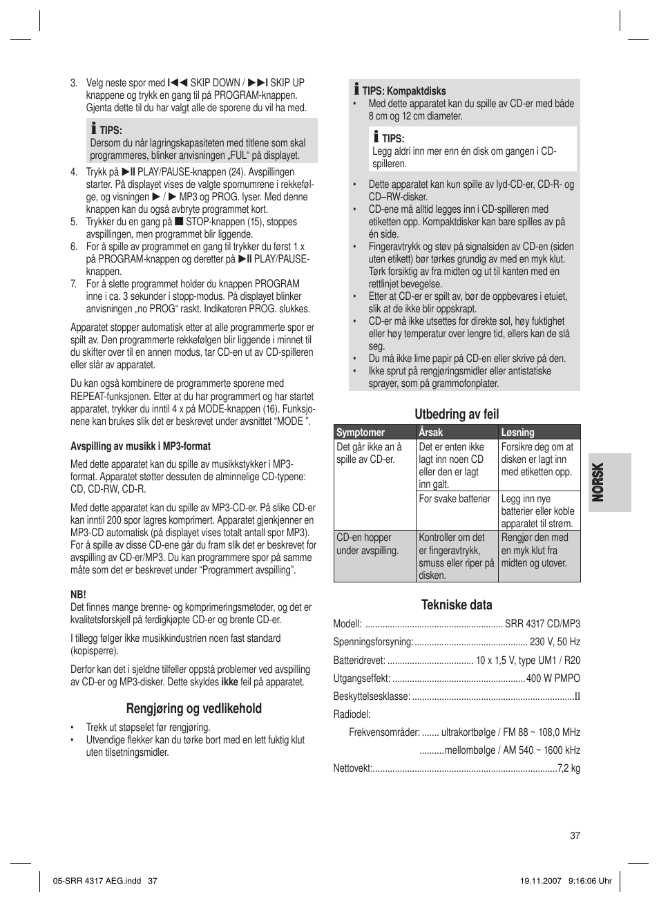 AEG SRR 4317 User Manual | Page 37 / 66