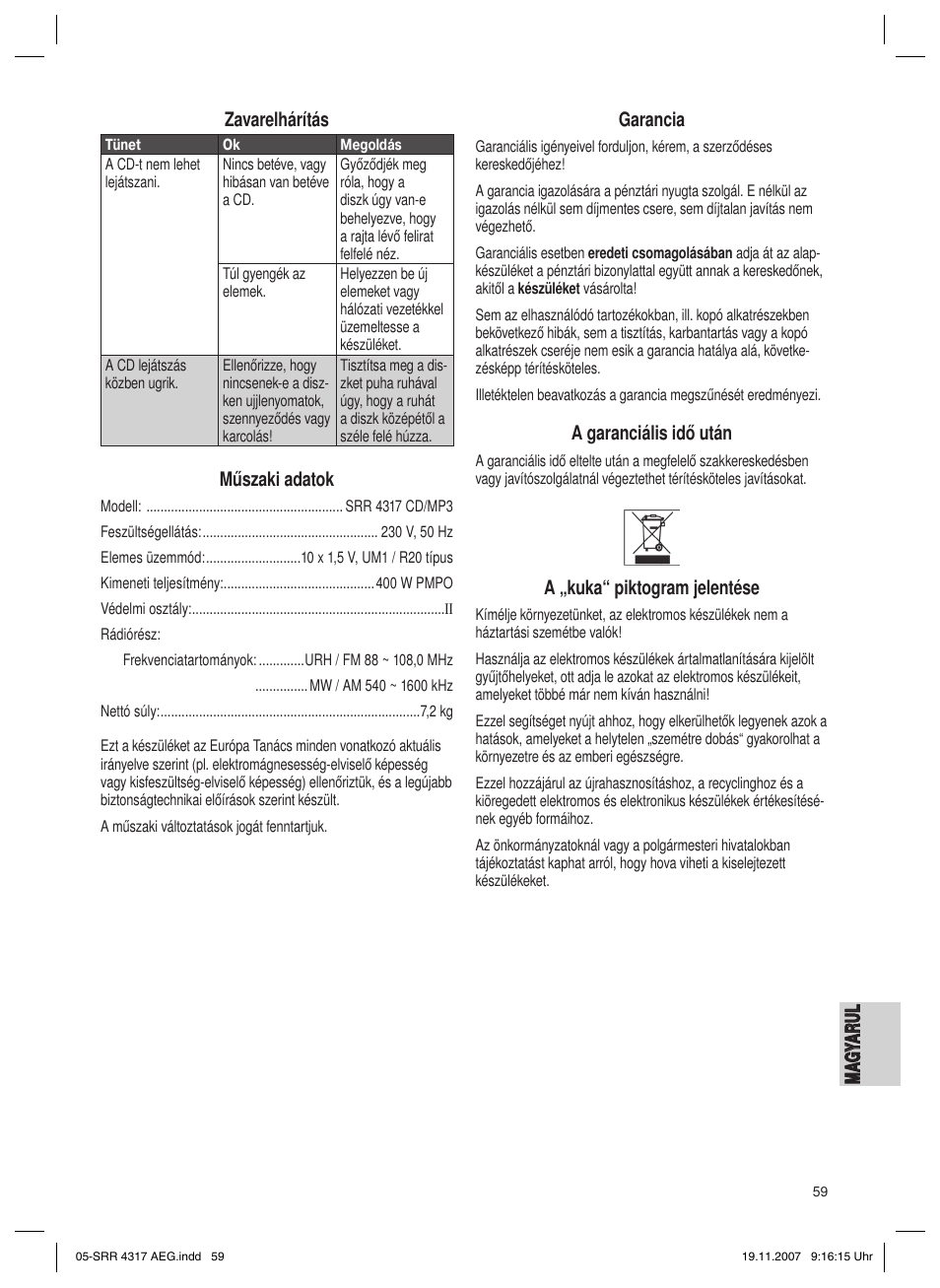 AEG SRR 4317 User Manual | Page 59 / 66
