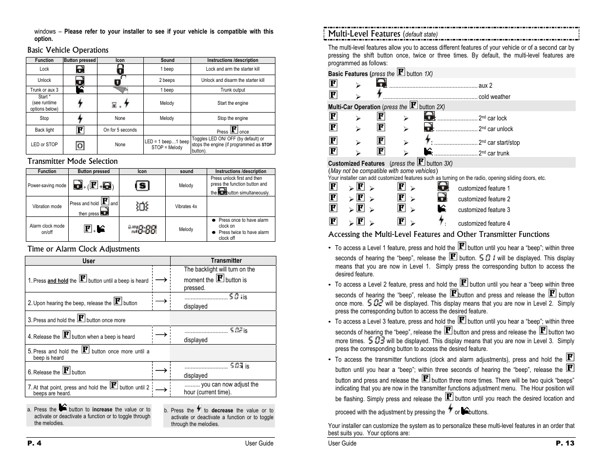 H.(ie+e), E.li ‘»sa, Ie >|e > ie > customized feature | Autostart Two-way 6-Button LCD Automatic Transmission Remote Starter User User Manual | Page 4 / 8