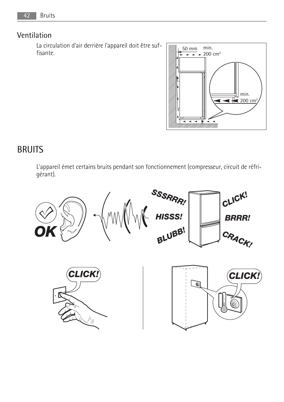 Bruits, Click | AEG SKS51040S0 User Manual | Page 42 / 76