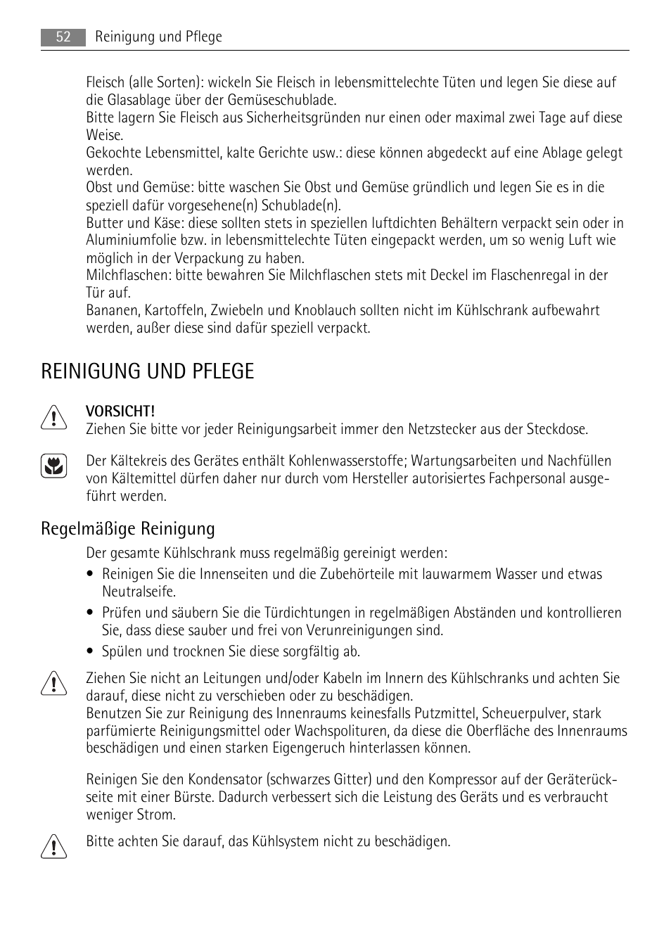 Reinigung und pflege, Regelmäßige reinigung | AEG SKS51040S0 User Manual | Page 52 / 76