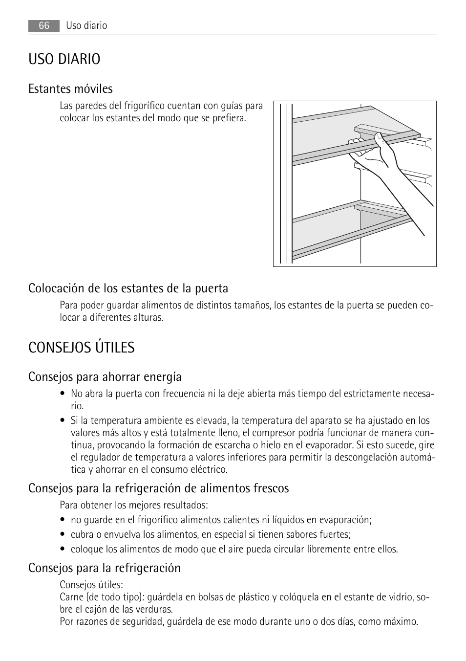 Uso diario, Consejos útiles | AEG SKS51040S0 User Manual | Page 66 / 76