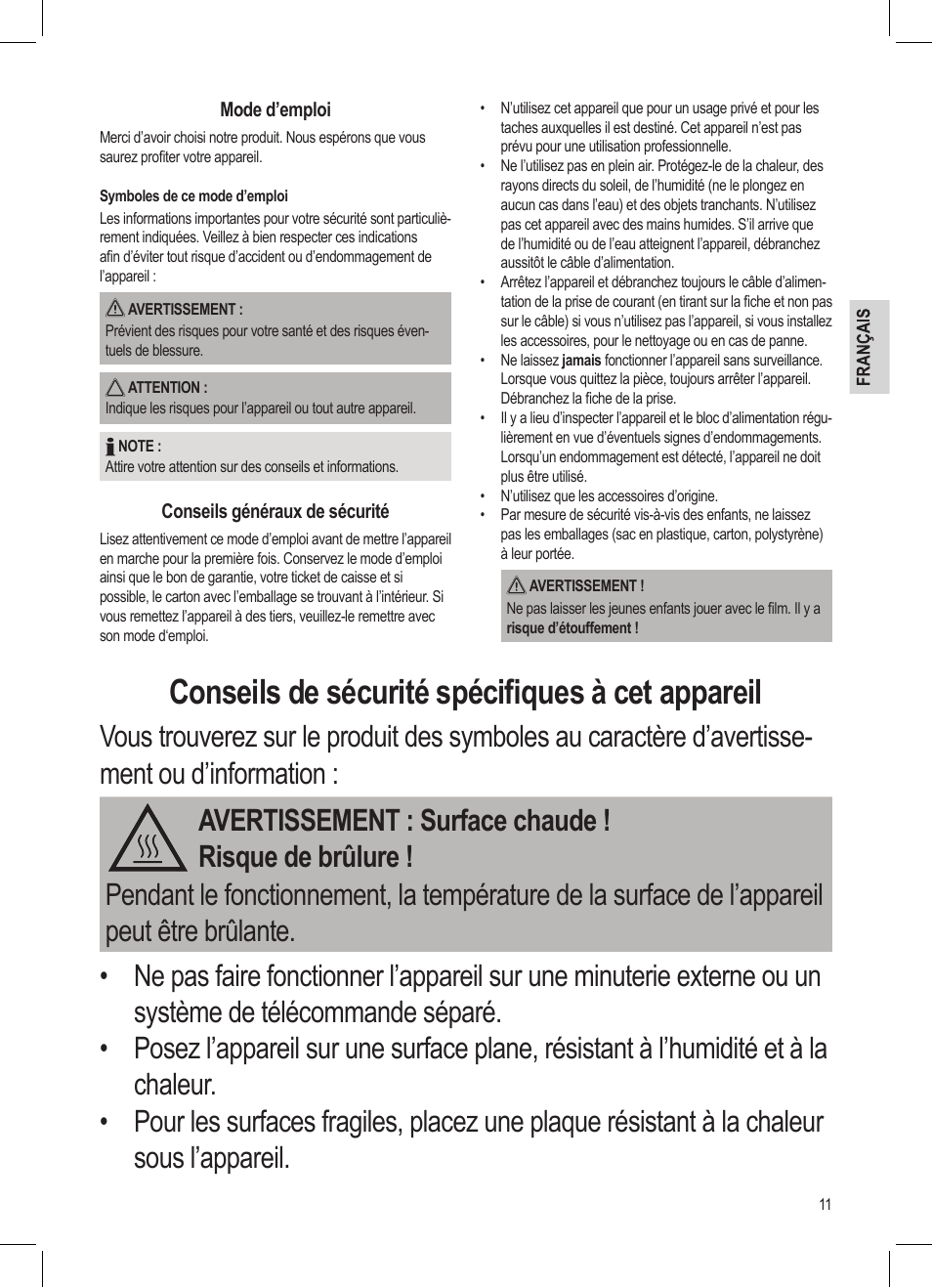 Conseils de sécurité spécifiques à cet appareil | AEG MC 4461 BT wei User Manual | Page 11 / 48