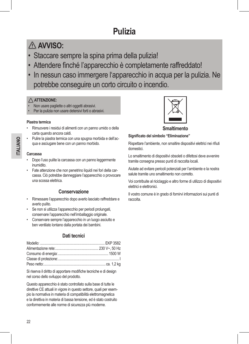 Pulizia | AEG MC 4461 BT wei User Manual | Page 22 / 48