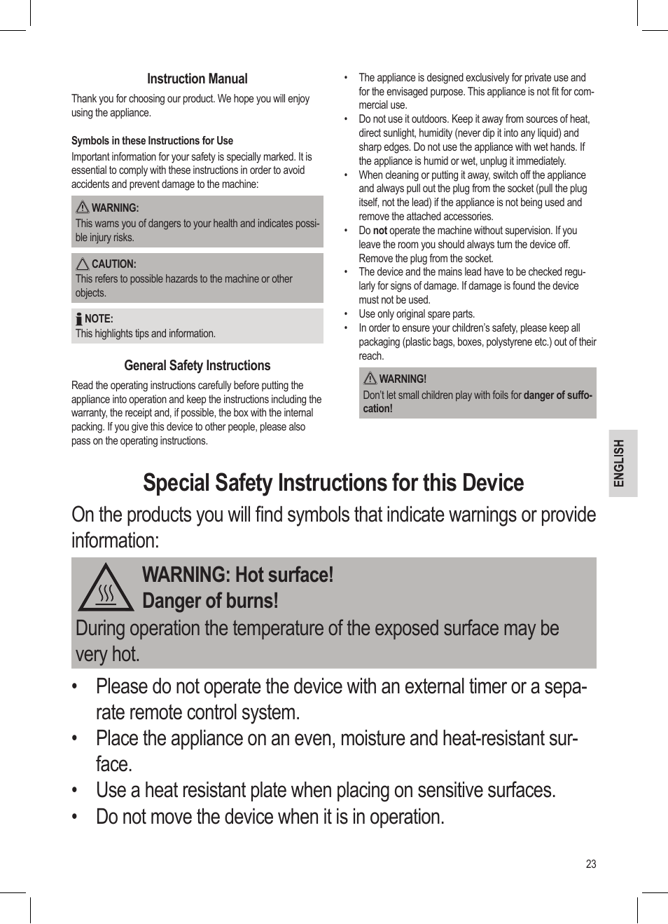 Special safety instructions for this device | AEG MC 4461 BT wei User Manual | Page 23 / 48