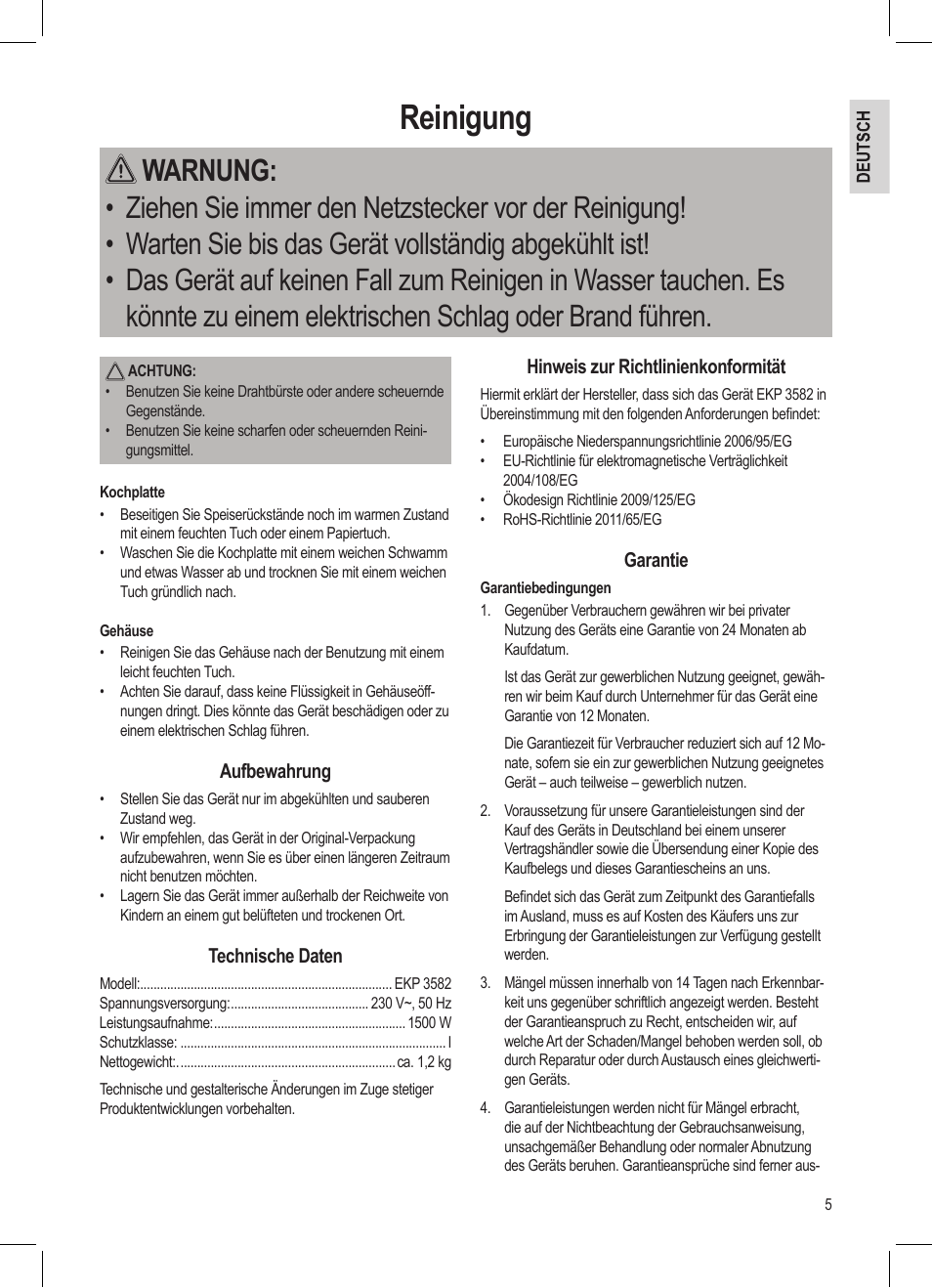 Reinigung | AEG MC 4461 BT wei User Manual | Page 5 / 48