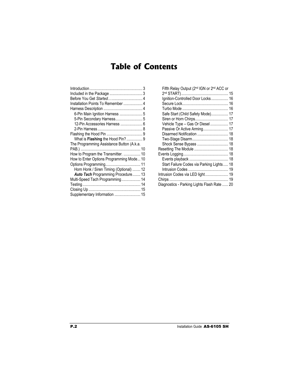 Autostart AS-6105 SH User Manual | Page 2 / 20