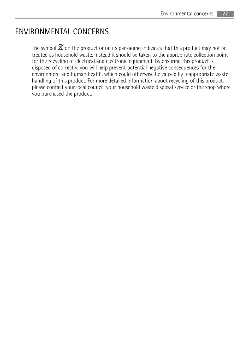Environmental concerns | AEG SKS58800S1 User Manual | Page 27 / 68