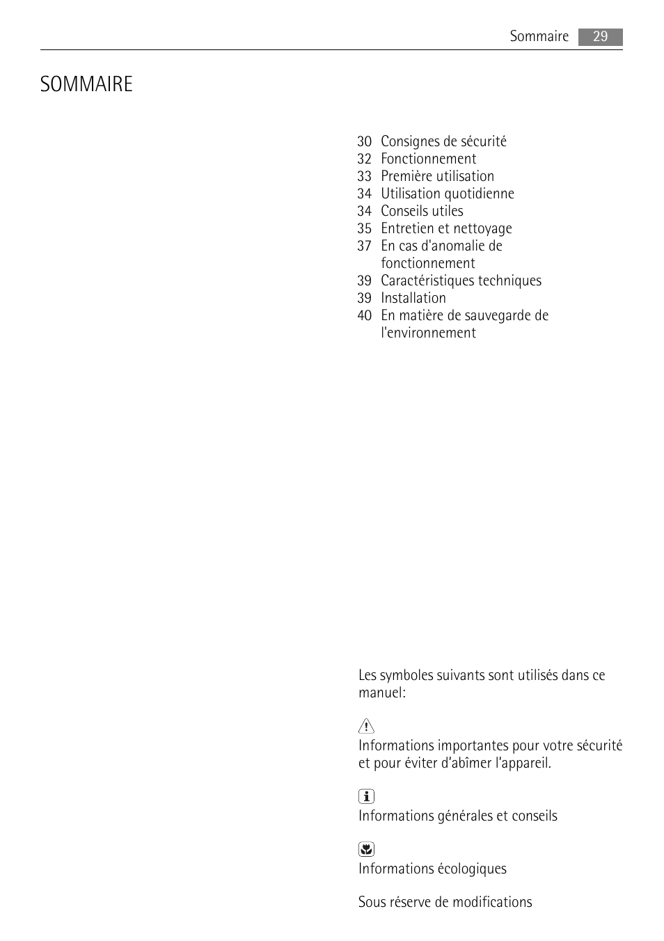 Sommaire | AEG SKS58800S1 User Manual | Page 29 / 68