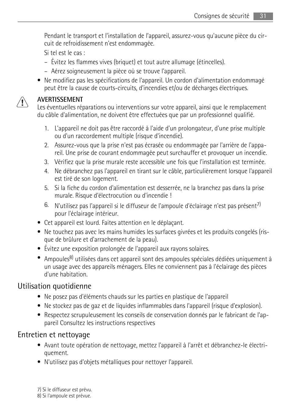 Utilisation quotidienne, Entretien et nettoyage | AEG SKS58800S1 User Manual | Page 31 / 68