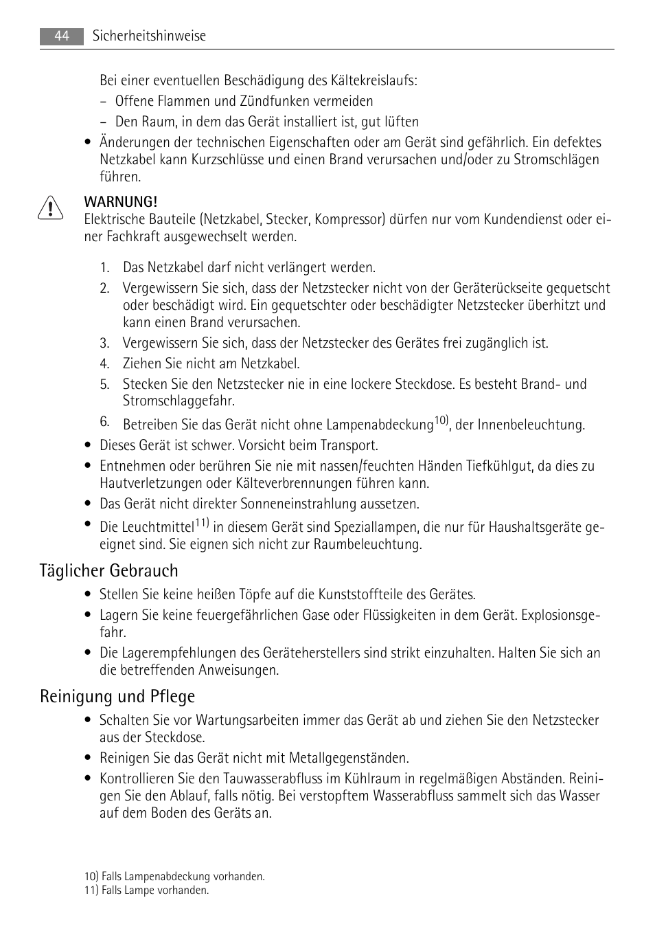 Täglicher gebrauch, Reinigung und pflege | AEG SKS58800S1 User Manual | Page 44 / 68