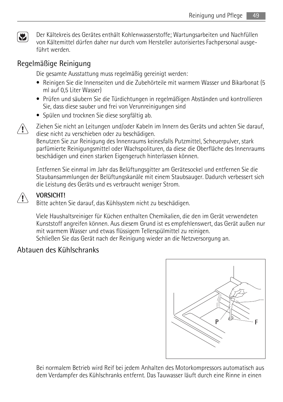 Regelmäßige reinigung, Abtauen des kühlschranks | AEG SKS58800S1 User Manual | Page 49 / 68