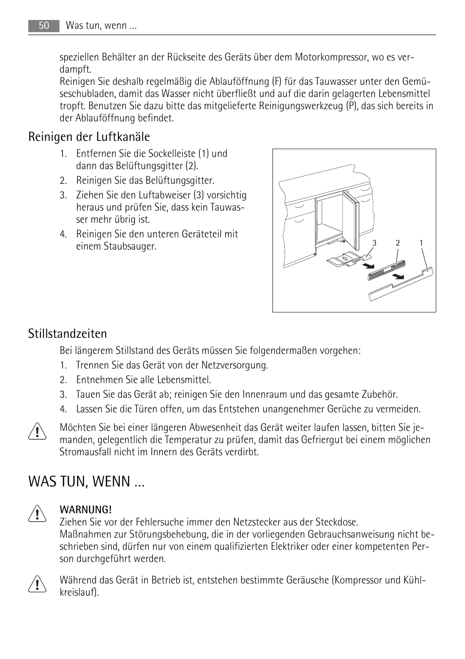 Was tun, wenn, Reinigen der luftkanäle, Stillstandzeiten | AEG SKS58800S1 User Manual | Page 50 / 68