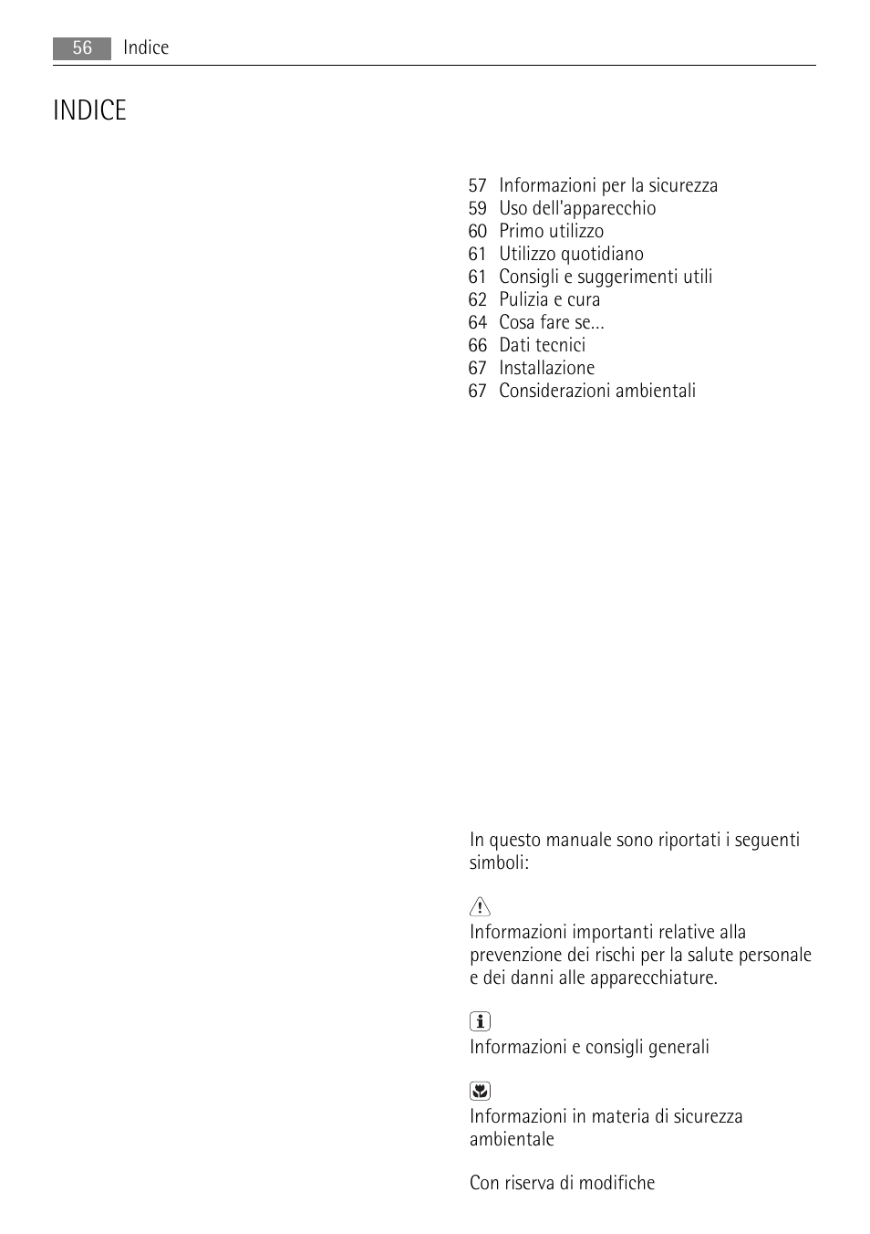Indice | AEG SKS58800S1 User Manual | Page 56 / 68
