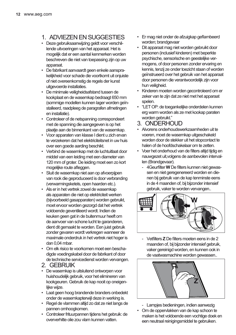 Adviezen en suggesties, Gebruik, Onderhoud | AEG X68163WV10 User Manual | Page 12 / 56