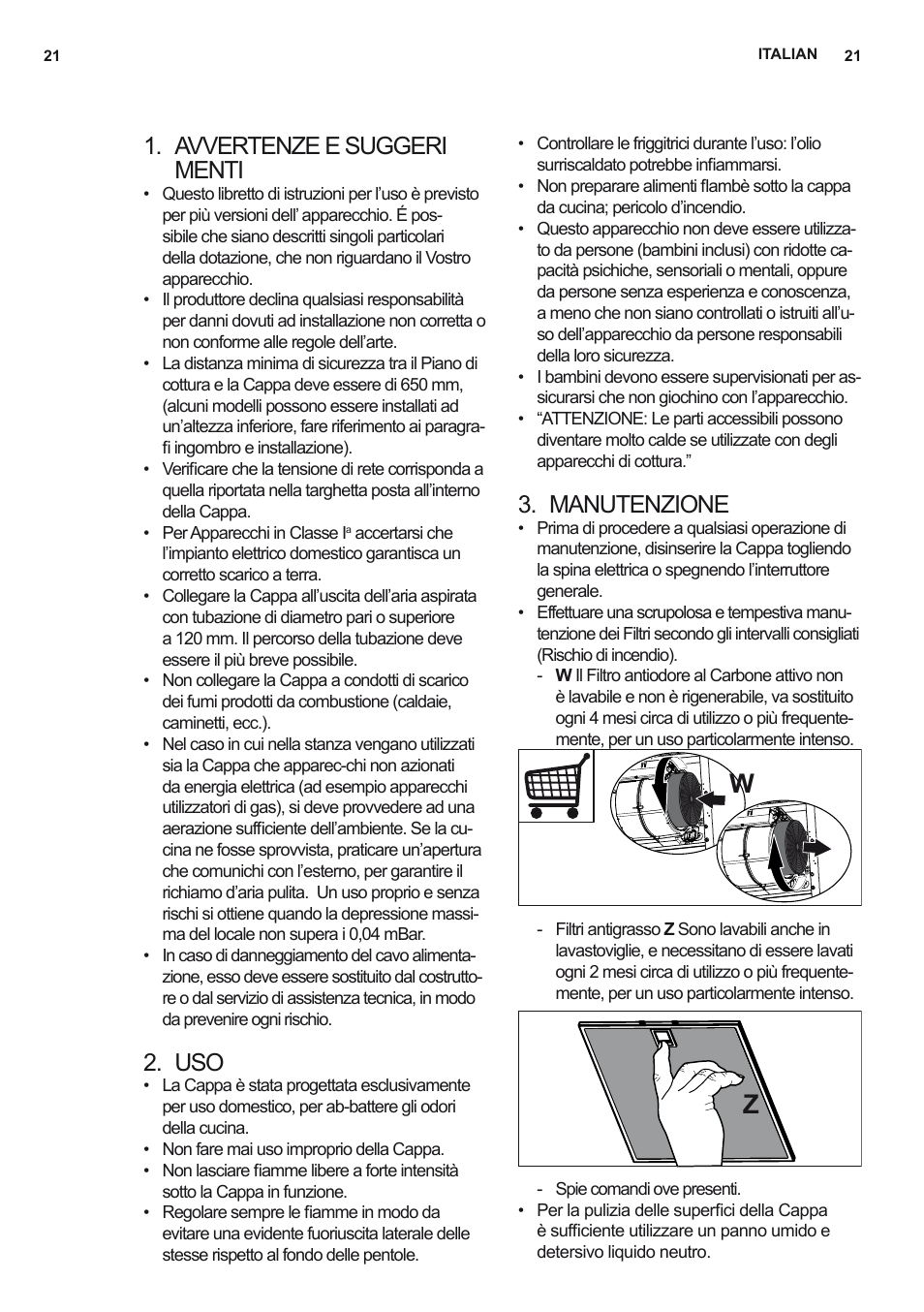 Avvertenze e suggeri menti, Manutenzione | AEG X68163WV10 User Manual | Page 21 / 56