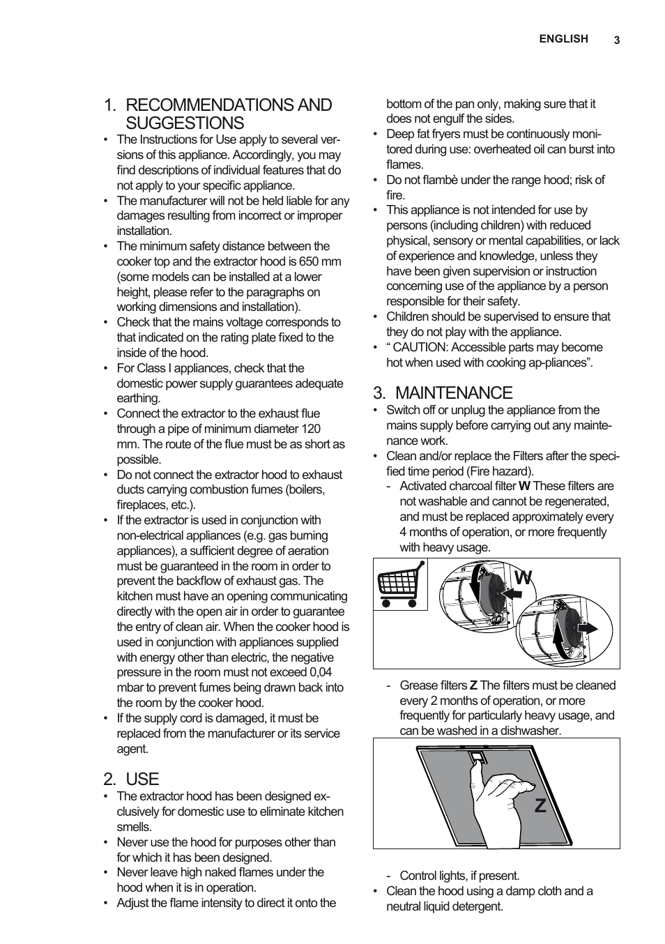 Recommendations and suggestions, Maintenance | AEG X68163WV10 User Manual | Page 3 / 56