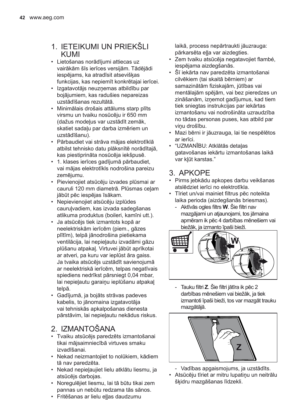 Ieteikumi un priekšli kumi, Izmantošana, Apkope | AEG X68163WV10 User Manual | Page 42 / 56
