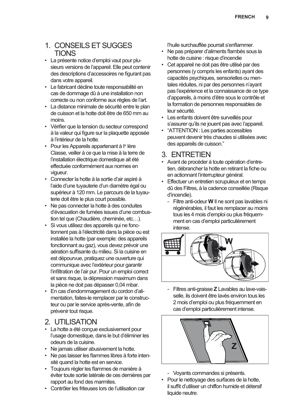 Conseils et sugges tions, Utilisation, Entretien | AEG X68163WV10 User Manual | Page 9 / 56